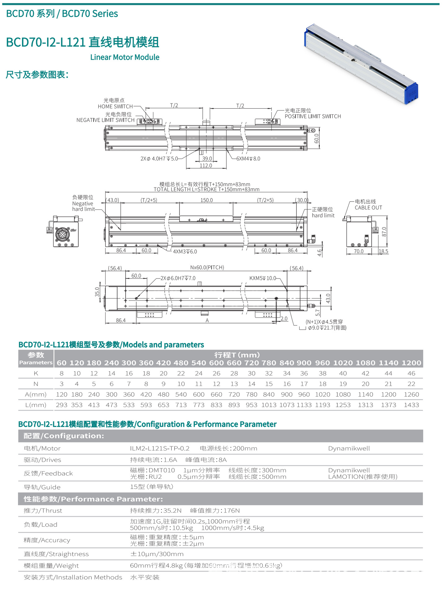 直线电机模组BCD70-I2-L121