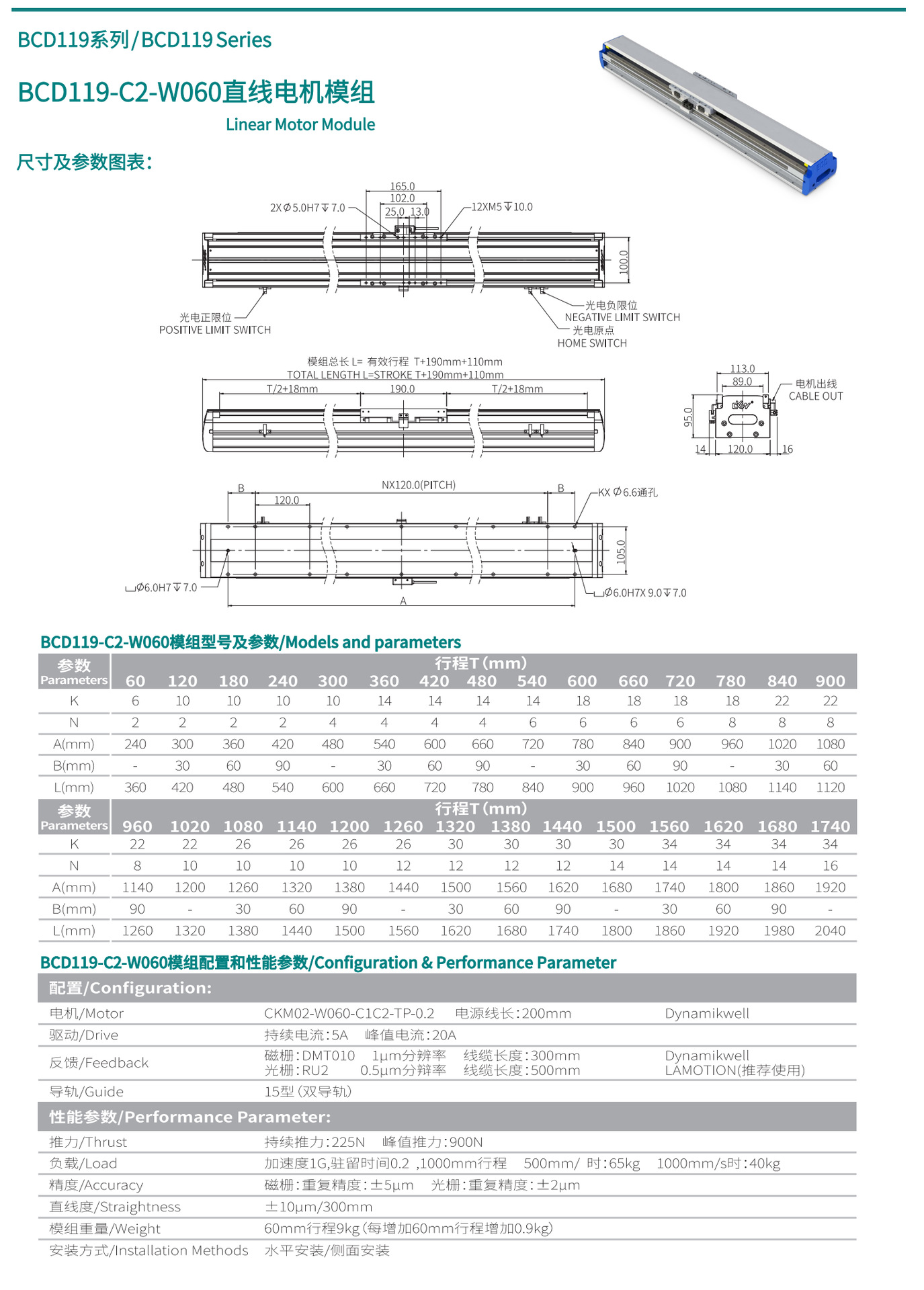直线电机模组BCD119-C2-W060